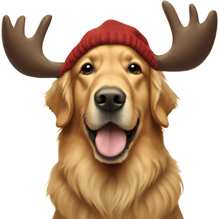 Golden retriever dresses up as a moose emoji