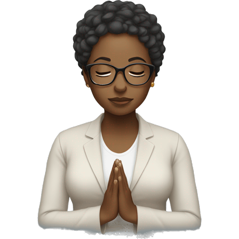 black woman with eyeglasses praying emoji