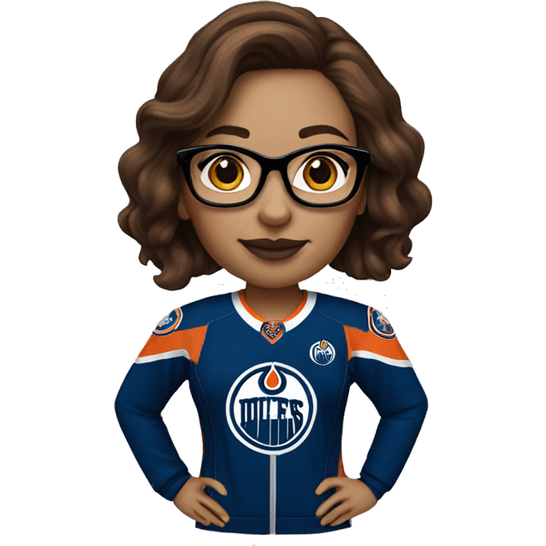 Edmonton oilers nhl female fan brown hair glasses emoji