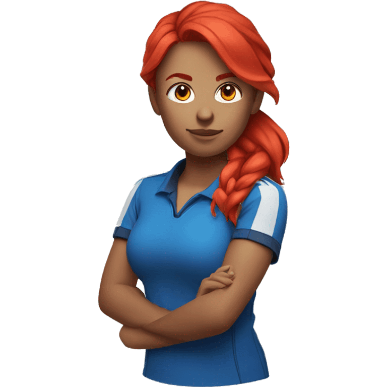 a female esports coach with red hair and blue shirt.  emoji