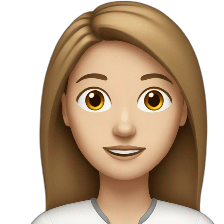 white woman with brown hair working emoji