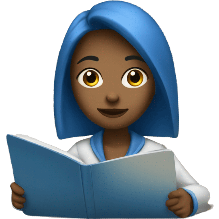 girl studying from a blue ipad  emoji