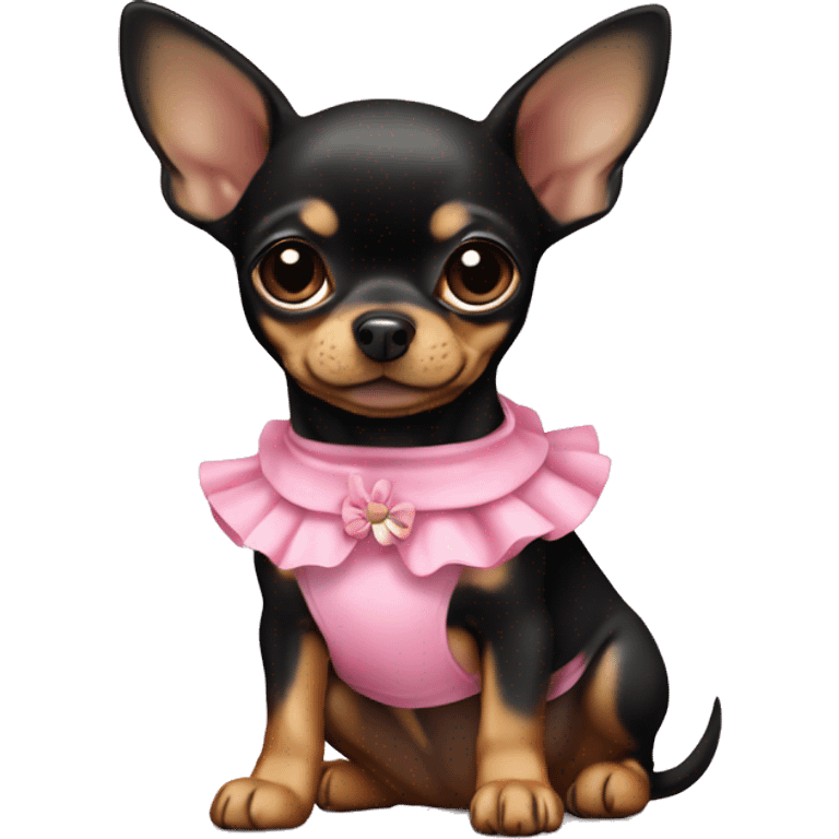 black & tan chihuahua puppy wearing a pink dress emoji