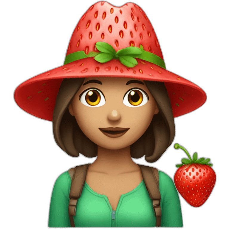 Brunette girl with strawberry hat emoji