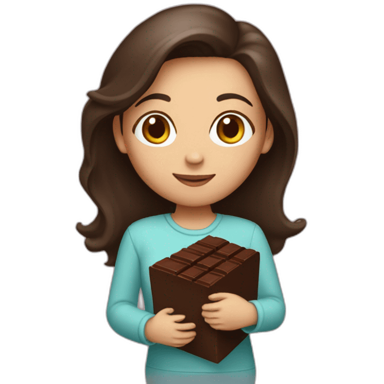 brunette girl holding chocolate emoji