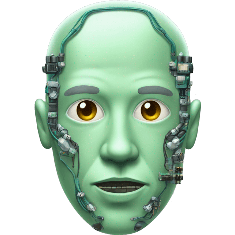 Pastel green bald male cyborg head with goatee and circuitry emoji