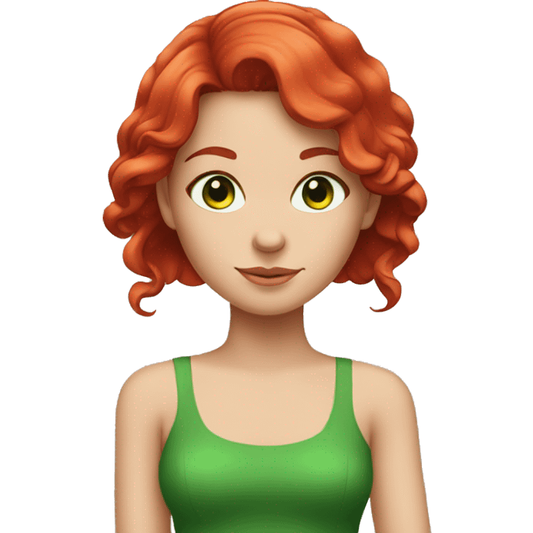 Girl with red hair and green eyes in red dress  emoji