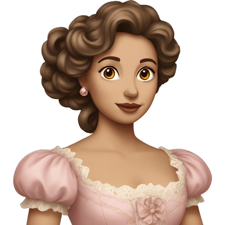 vintage rococo mixed woman with brown hair in a light pink gown  emoji