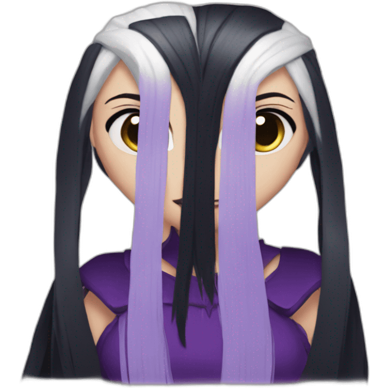 White girl with long straight black and purple hair Raven Queen emoji