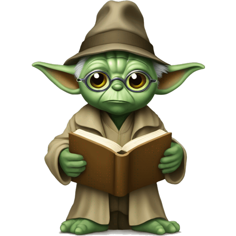 Master Yoda with a Detective magnifying glass and a book  emoji