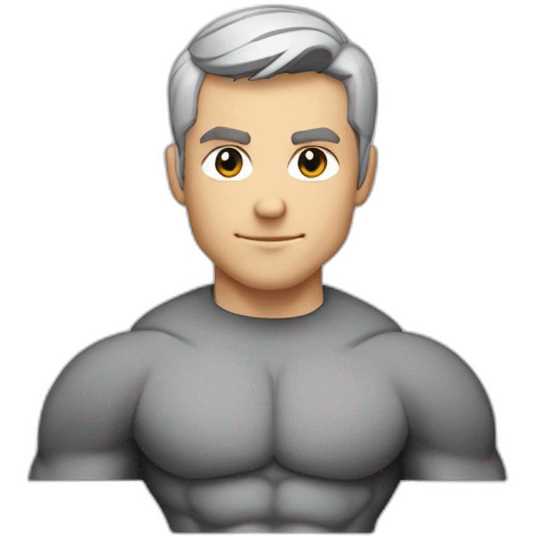 Caucasian Superhero upper body grey short hair with a big "F" in the chest emoji