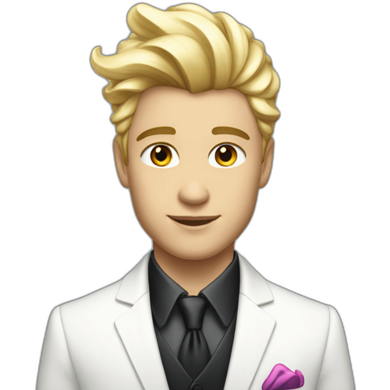 Posh-boy-with-white-suit-and-rainbow-unicorn-hair emoji