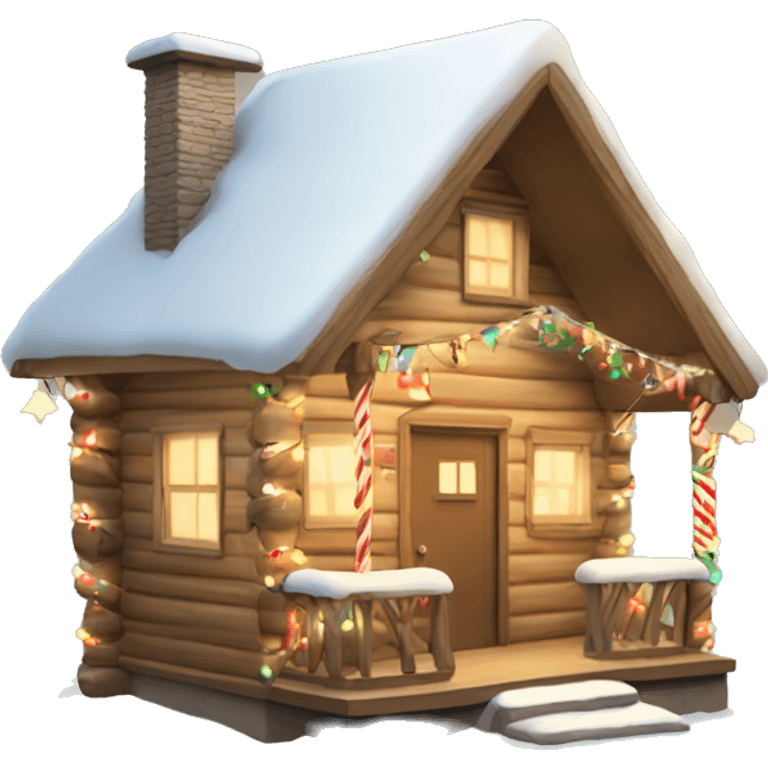 Beige winter cabin with Christmas lights and decorations emoji