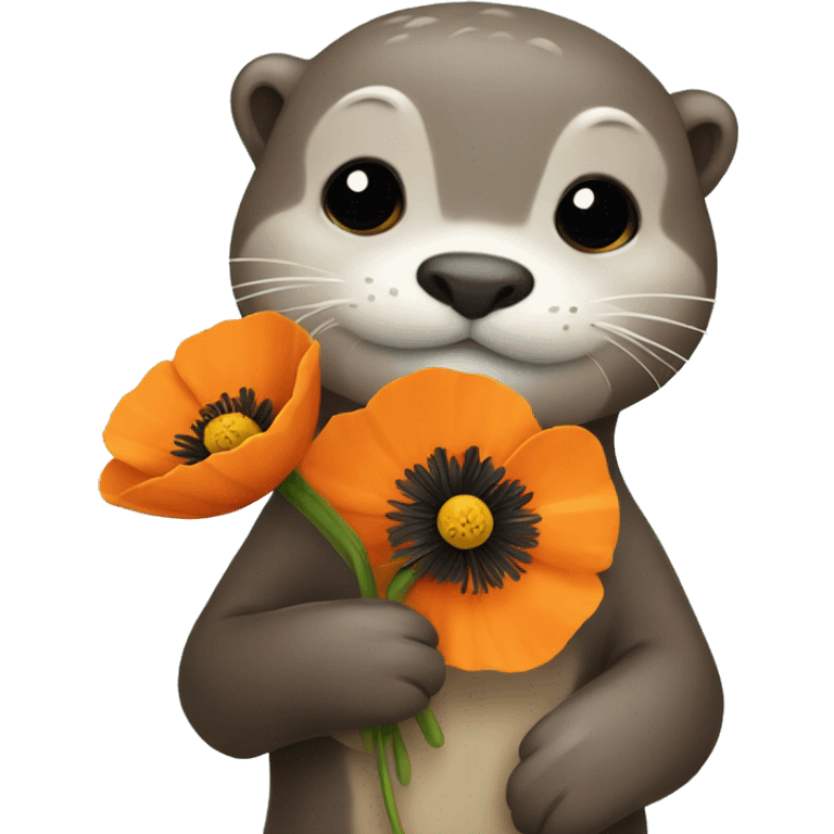 Cute otter holding orange poppy emoji