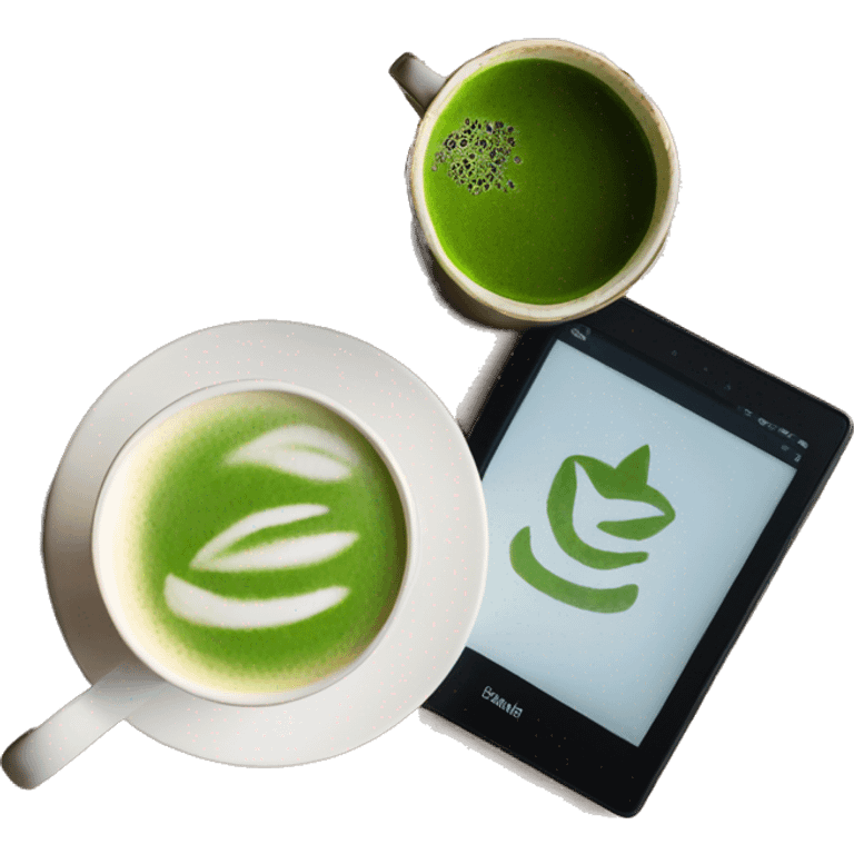 kindle ereader next to a matcha latte emoji