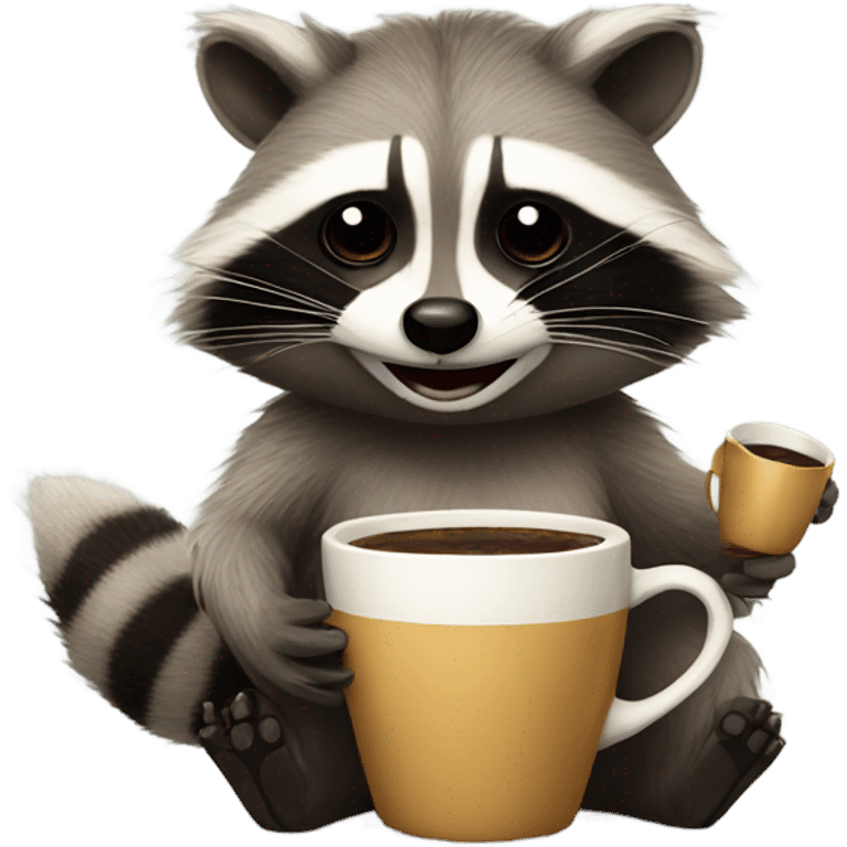 Realistic Raccoon holding a cup of coffee emoji