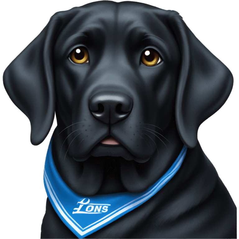 Large Black Lab dog in a Detroit Lions bandana  emoji