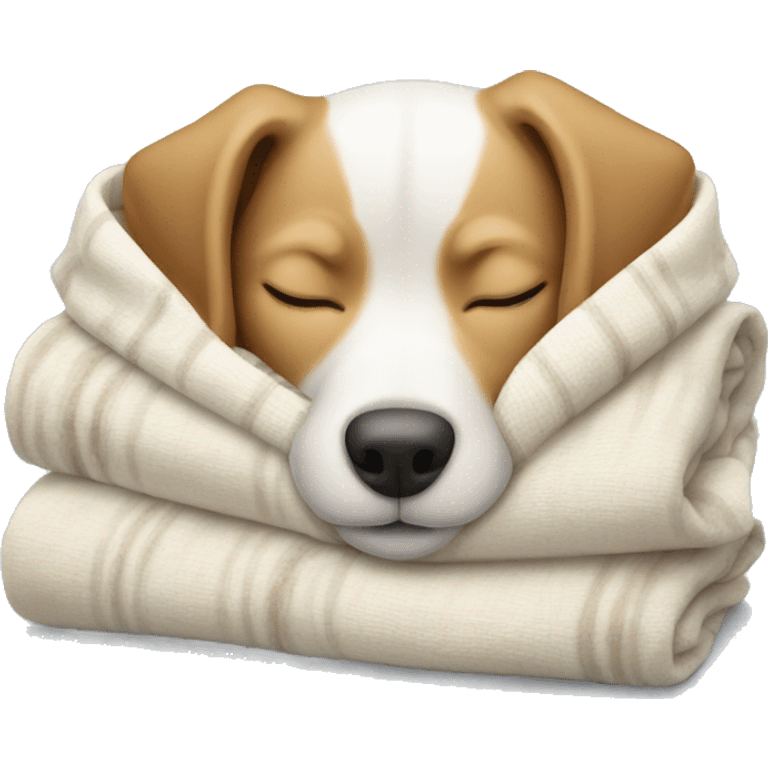 Dog sleeping with a little blanket that’s white emoji