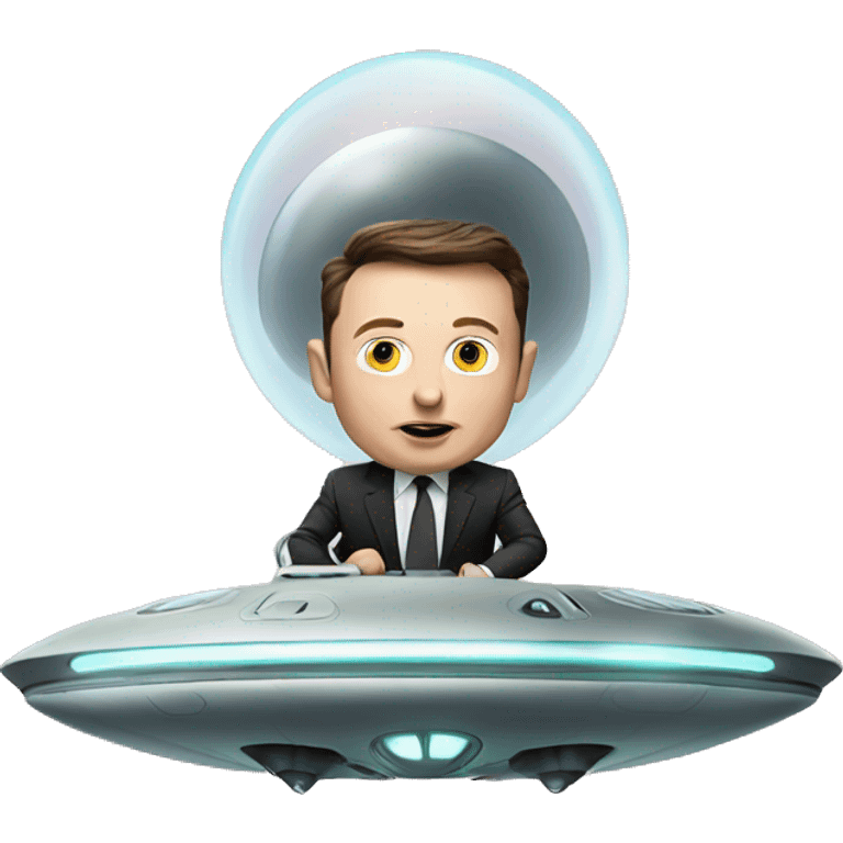 Elon musk riding in a ufo fighting drones emoji