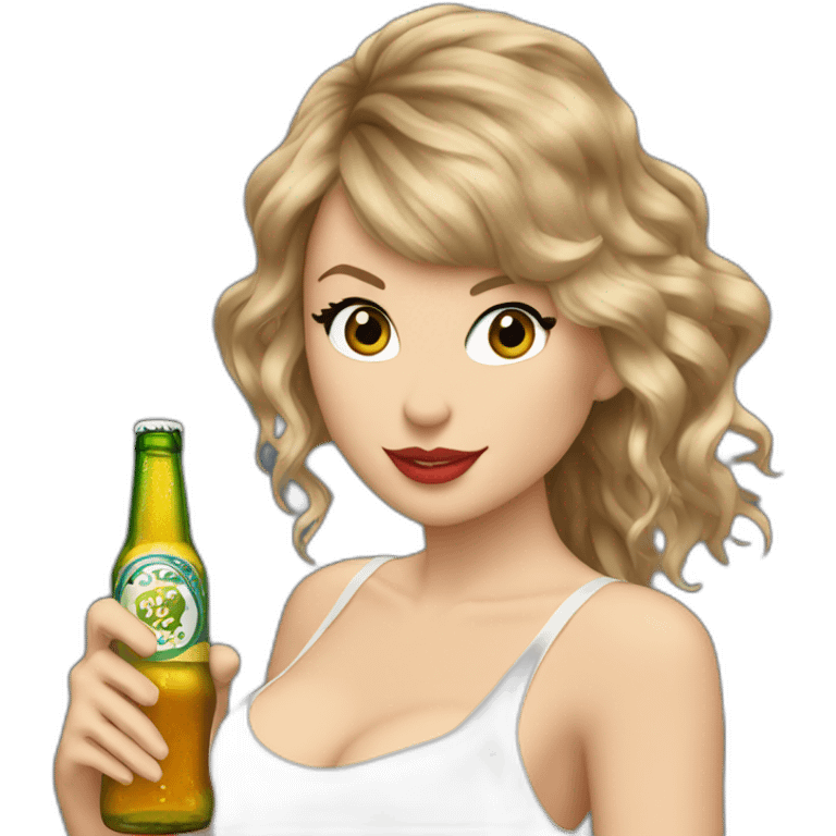 Taylor swift with a beer bottle emoji