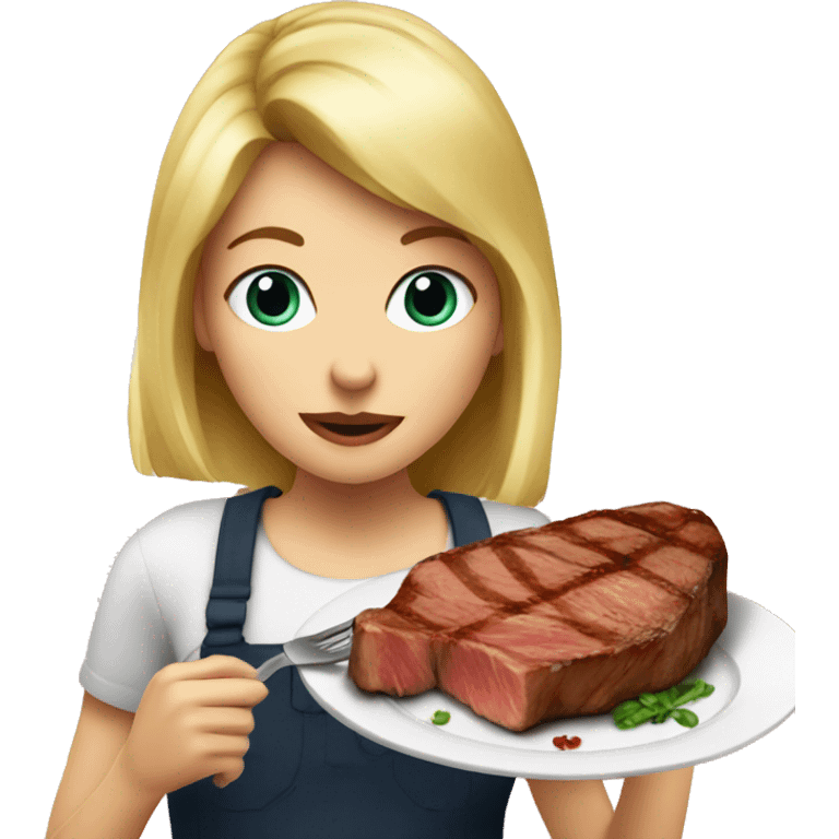 blonde girl eating steak emoji