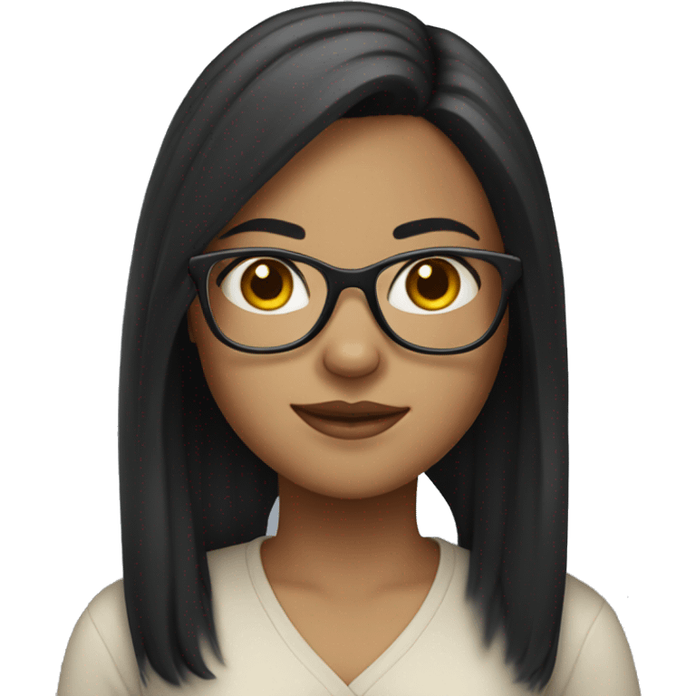 Girl with black hair, glasses and light skin emoji