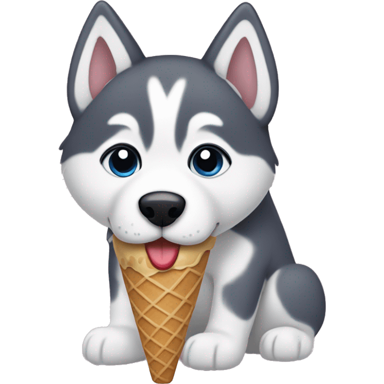 husky puppy eating ice cream cone emoji