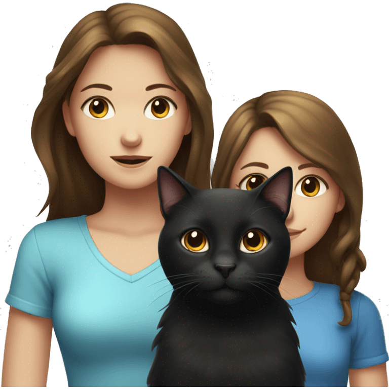 Black cat with a brown-haired girl with blue-eyed girl emoji