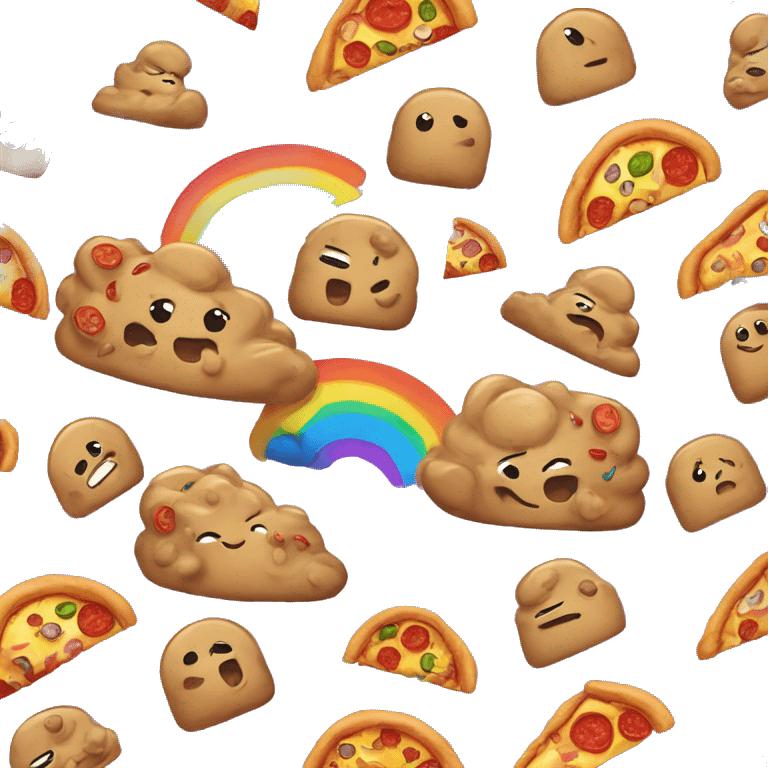 Poop with pizza and rainbows emoji