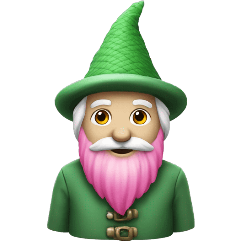 a green gnome with a white beard a fullbody green cilinder hat and a landing pink net in the left hand emoji