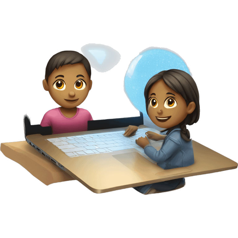 Girl and boy laptop with light above head emoji