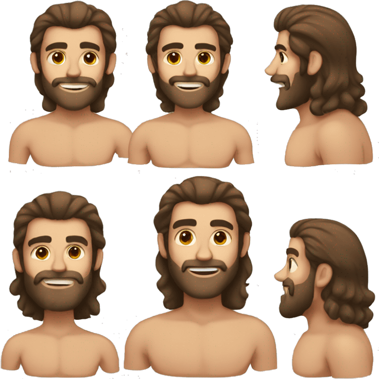 Shirtless man with long brown hair and beard  emoji