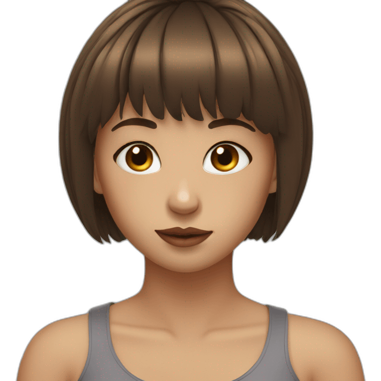 Girl with short brown hair with bangs with septum piercing on nose emoji