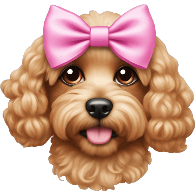 cavapoo dog wearing a pink bow on head  emoji