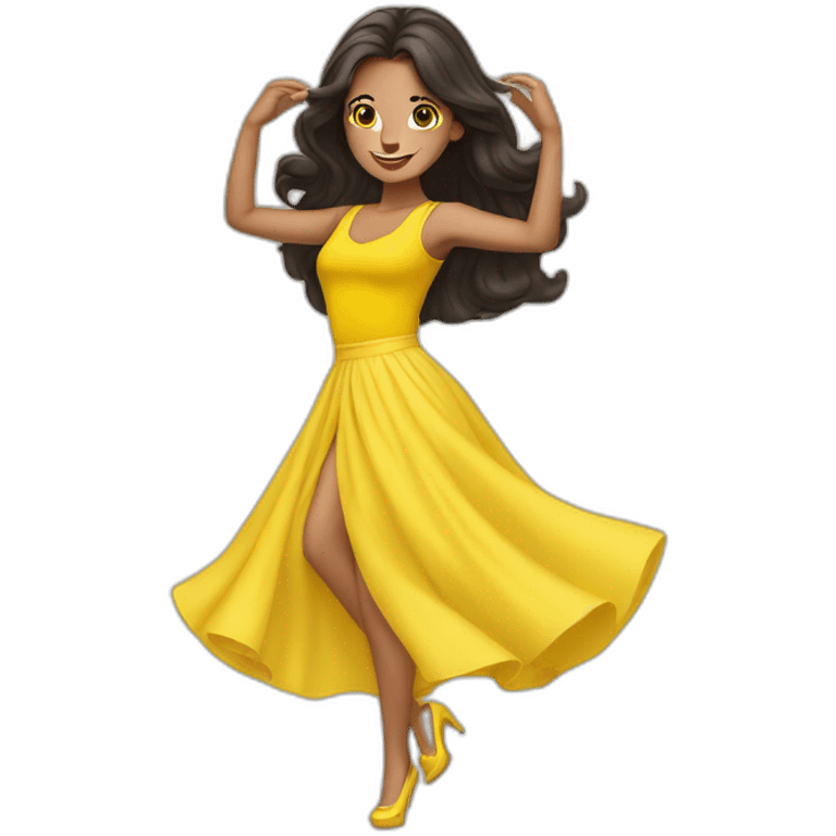 Pretty woman with dark hair dancing in a yellow skirt emoji