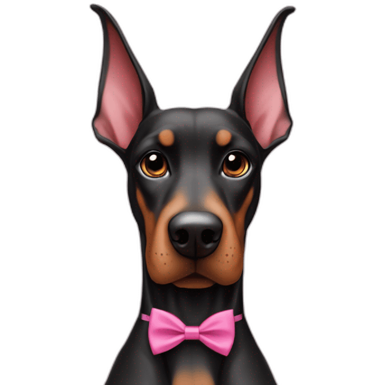 a-white-doberman-with-a-pink-bow-tie-on-the-neck-straight-ears,-a-black-one-and-a-brown-one emoji