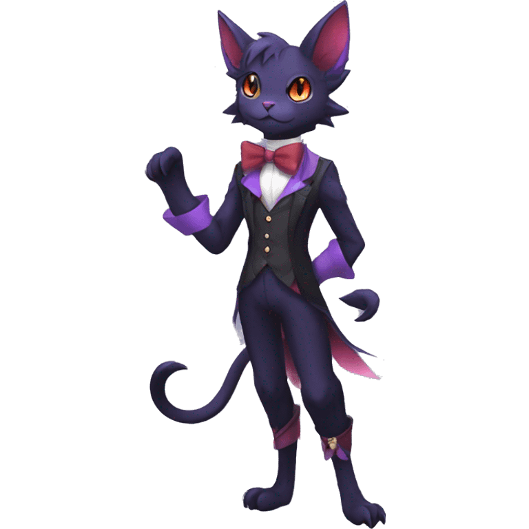 cool kawaii black purple red ethereal fantasy beautiful elegant nargacuga-Noivern-cat-Fakemon collar harness bow tie and bracers full body emoji