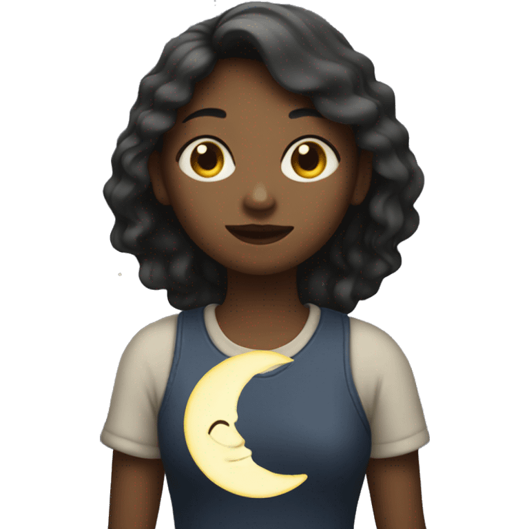 a girl holding a moon emoji