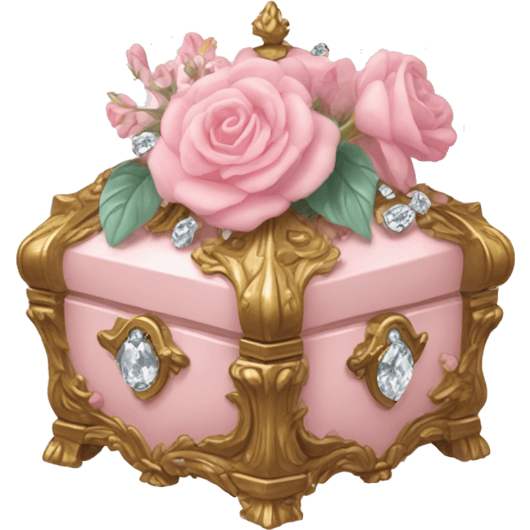 Pale pink Rococo Treasure box filled with wet flowers and diamonds emoji