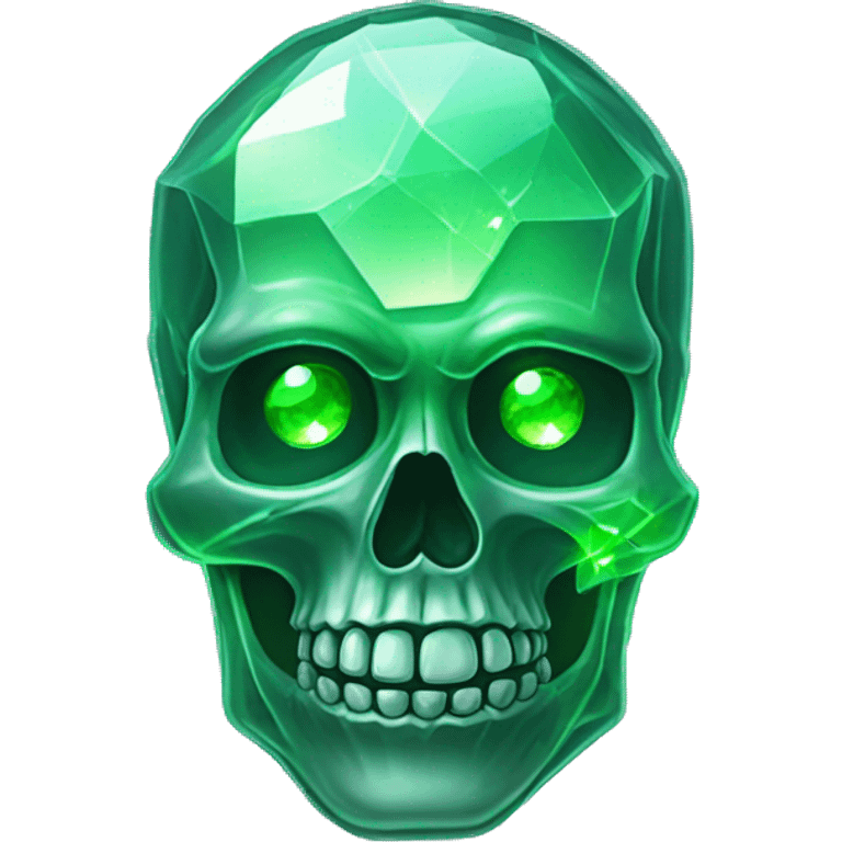  Crystalized transparent skull with glowing green eyes emoji