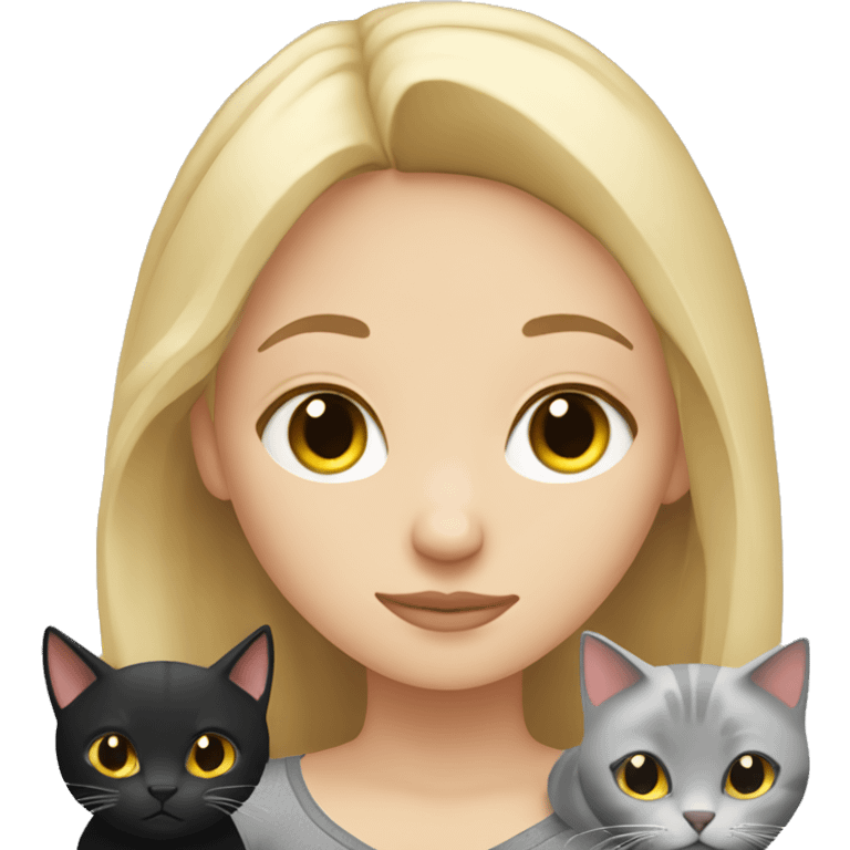 Girl with blonde hair sleeping with a black cat and grey cat  emoji