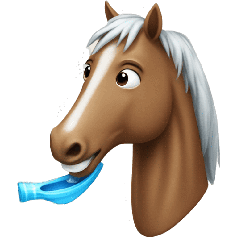 a humanoid horse that’s brushing his teeth and is happy emoji