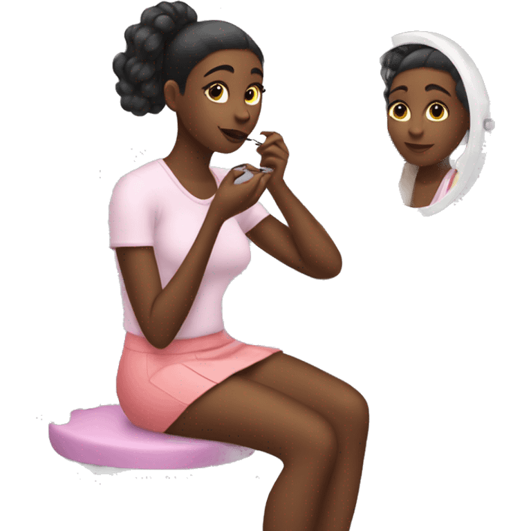 girl sitting and doing her makeup on vanity  emoji