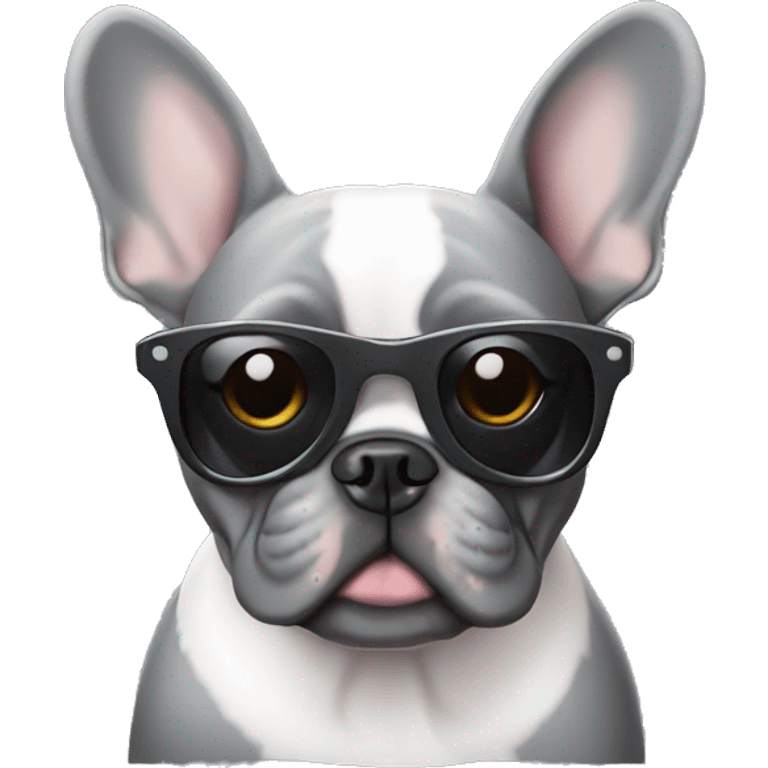 Gray French bulldog wears sunglasses emoji