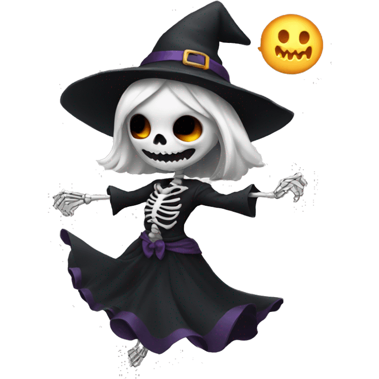 Cute skeleton women witch dancing emoji