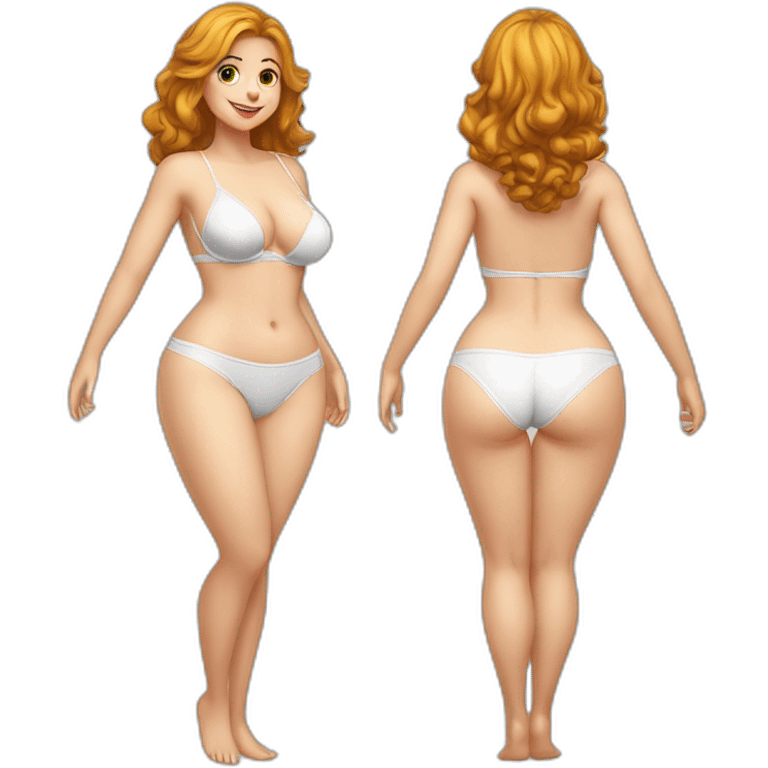 Full body Caucasian curvy beauty white knickers back and front views emoji