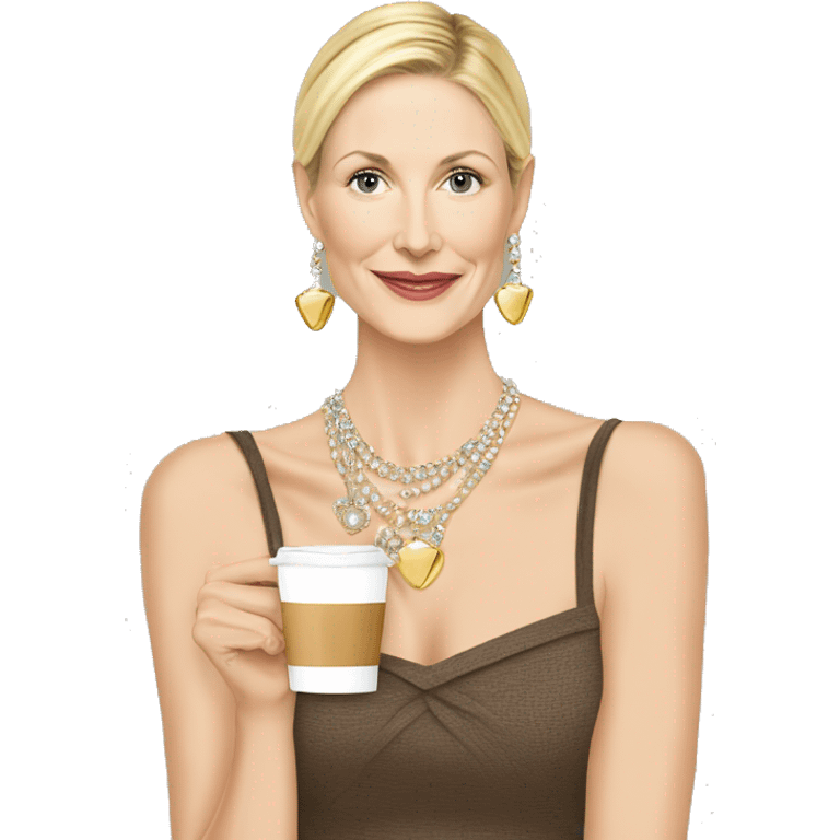 Kelly Rutherford with jewellery wearing drinking cappucino bob carre emoji