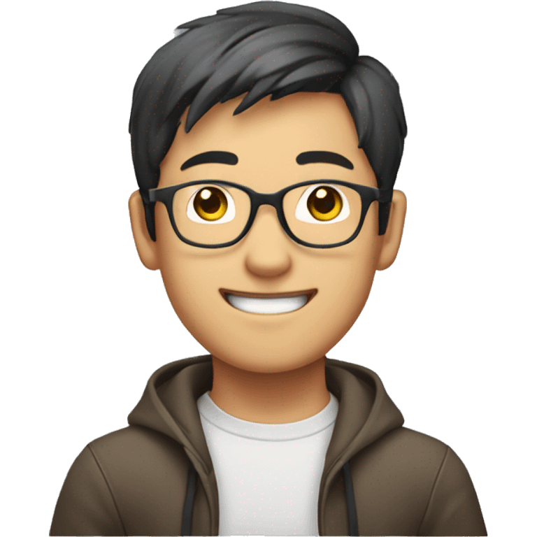 smiling young asian man who wearing glasses putting hands up emoji