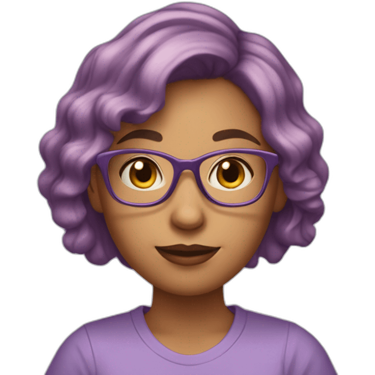 young-woman-with-glasses-and-medium-length-wavyginger-hair-halding-a-book-with-lilac-tshirt emoji