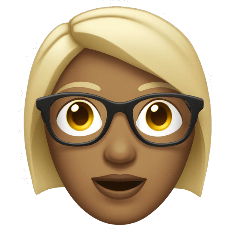 Mujer con gafas, gafas tectangulares, con coleta, morena emoji